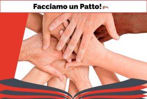 mani che si sovrappongono sopra un disegno di liberi stilizzato